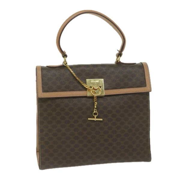CELINE Macadam Canvas Hand Bag PVC Leather Brown Auth am5411V - Picture 1 of 16